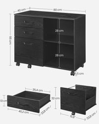 Verrijdbare Archiefkast met 3 Lades en 2 Open Vakken, 80 x 40 x 66 cm