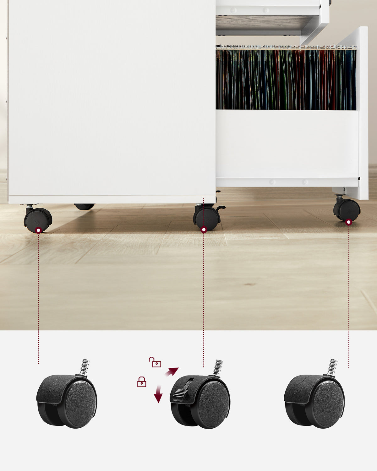 Verrijdbare Archiefkast met 3 Lades en 2 Open Vakken, 80 x 40 x 66 cm