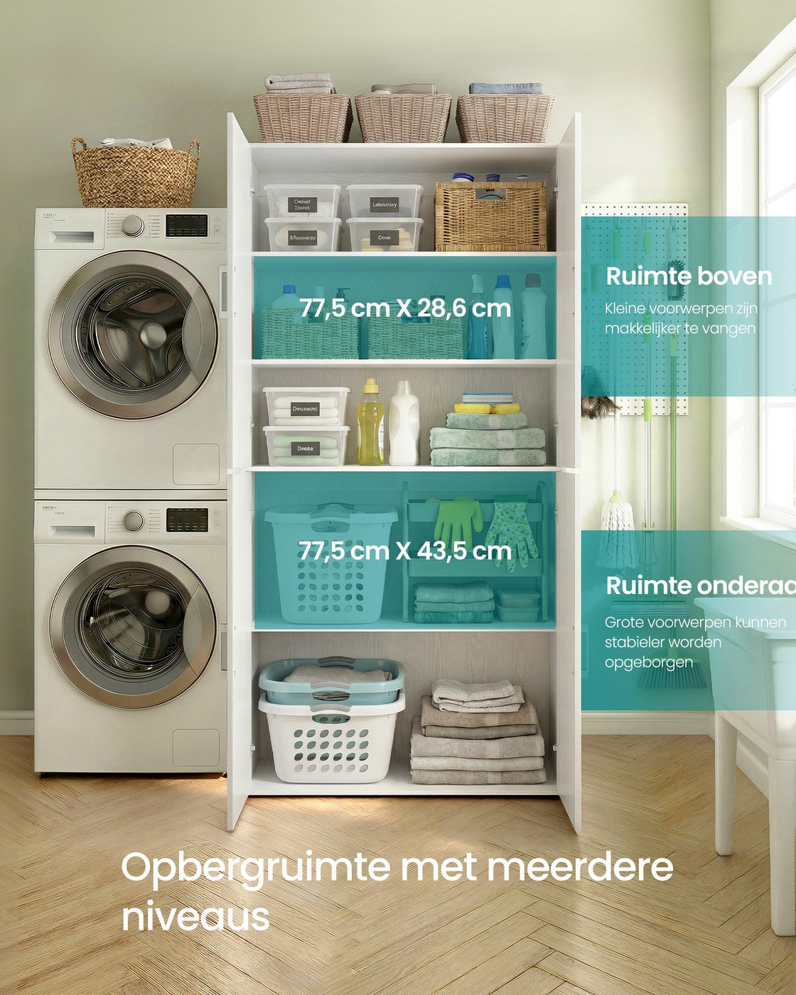 Multifunctionele Opbergkast met 4 Deuren en 5 Planken, 80 x 40 x 180 cm
