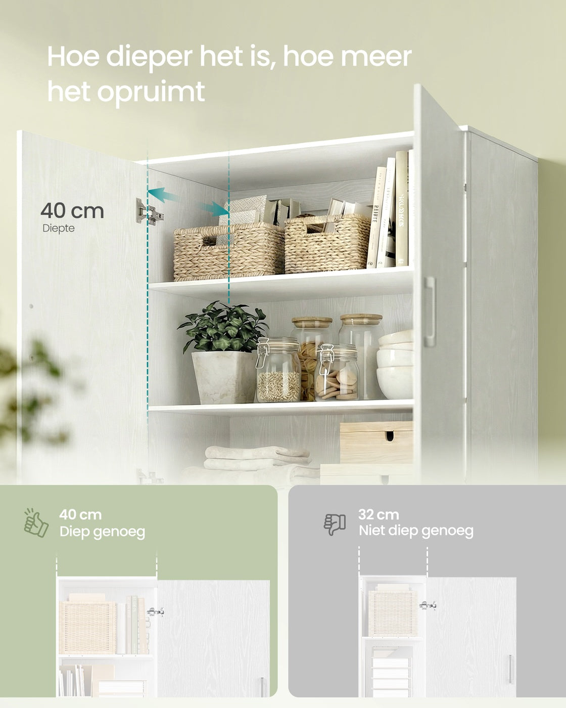 Multifunctionele Opbergkast met 4 Deuren en 5 Planken, 80 x 40 x 180 cm