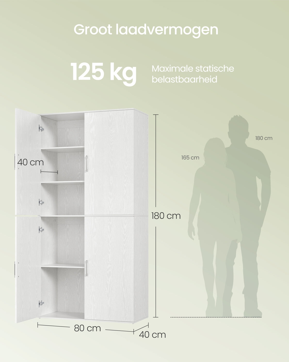 Multifunctionele Opbergkast met 4 Deuren en 5 Planken, 80 x 40 x 180 cm