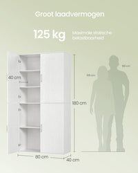 Multifunctionele Opbergkast met 4 Deuren en 5 Planken, 80 x 40 x 180 cm