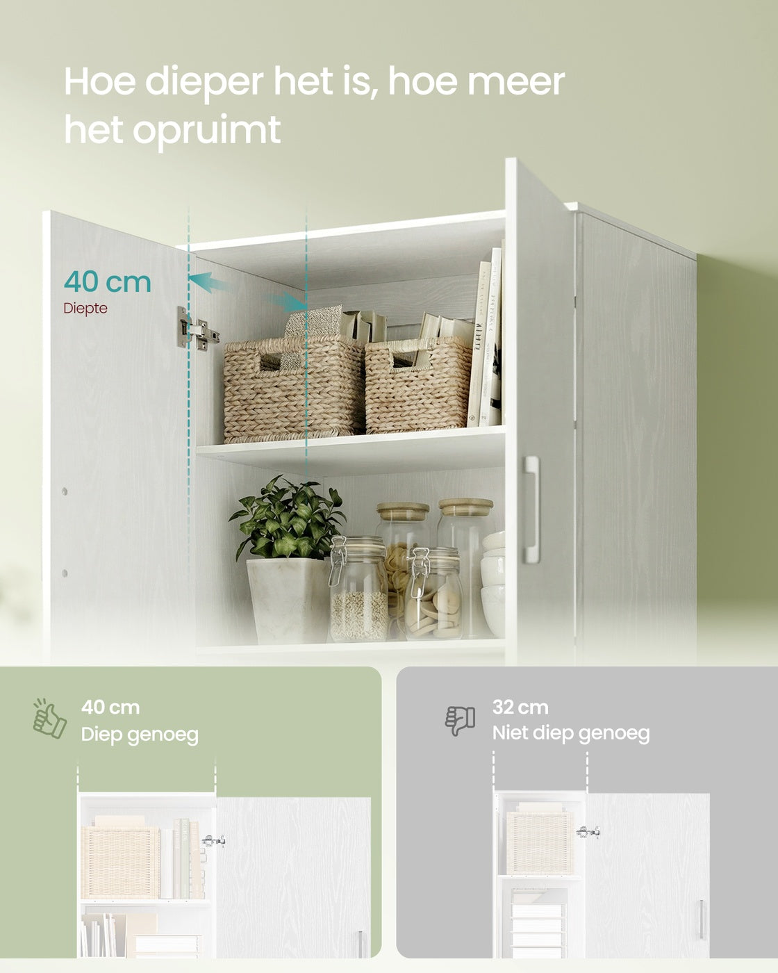 Multifunctionele Opbergkast met 4 Deuren en 5 Planken, 60 x 40 x 180 cm