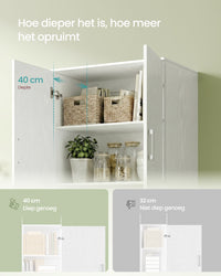 Multifunctionele Opbergkast met 4 Deuren en 5 Planken, 60 x 40 x 180 cm