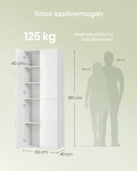Multifunctionele Opbergkast met 4 Deuren en 5 Planken, 60 x 40 x 180 cm