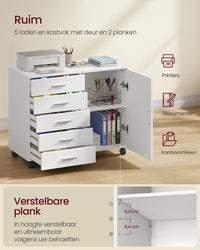 Verrijdbare Archiefkast met 5 Lades en Kastdeur, 80 x 40 cm