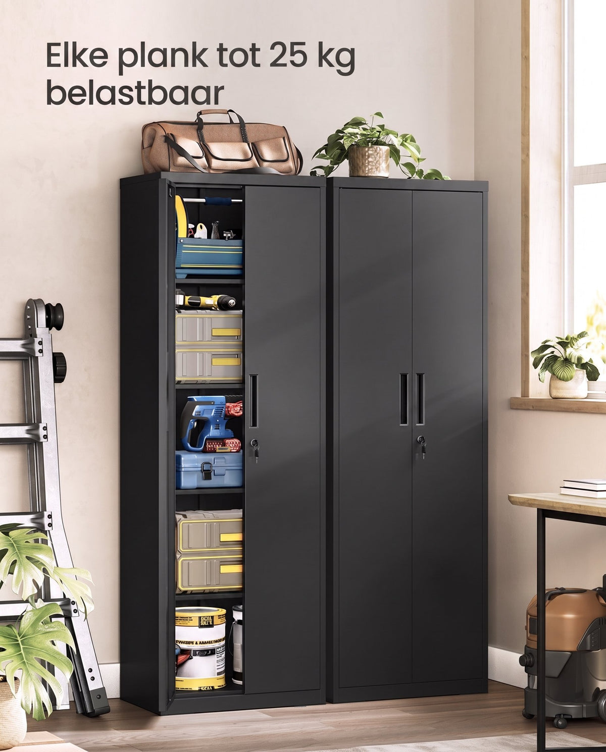 Metalen Archiefkast met 2 Deuren en 4 Verstelbare Planken, 180 cm Hoog