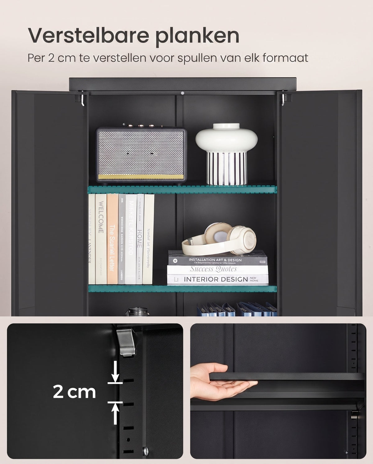 Metalen Archiefkast met 2 Deuren en 4 Verstelbare Planken, 180 cm Hoog