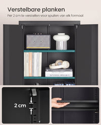 Metalen Archiefkast met 2 Deuren en 4 Verstelbare Planken, 180 cm Hoog
