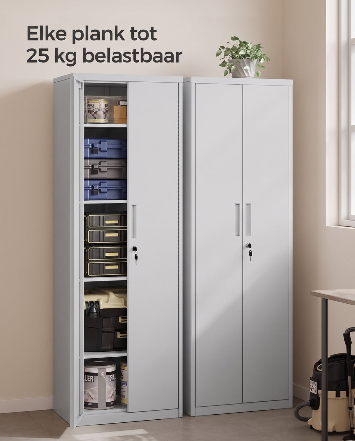 Metalen Archiefkast met 2 Deuren en 4 Verstelbare Planken, 180 cm Hoog
