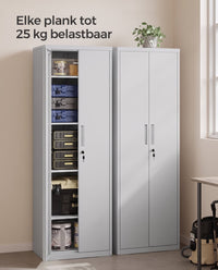 Metalen Archiefkast met 2 Deuren en 4 Verstelbare Planken, 180 cm Hoog