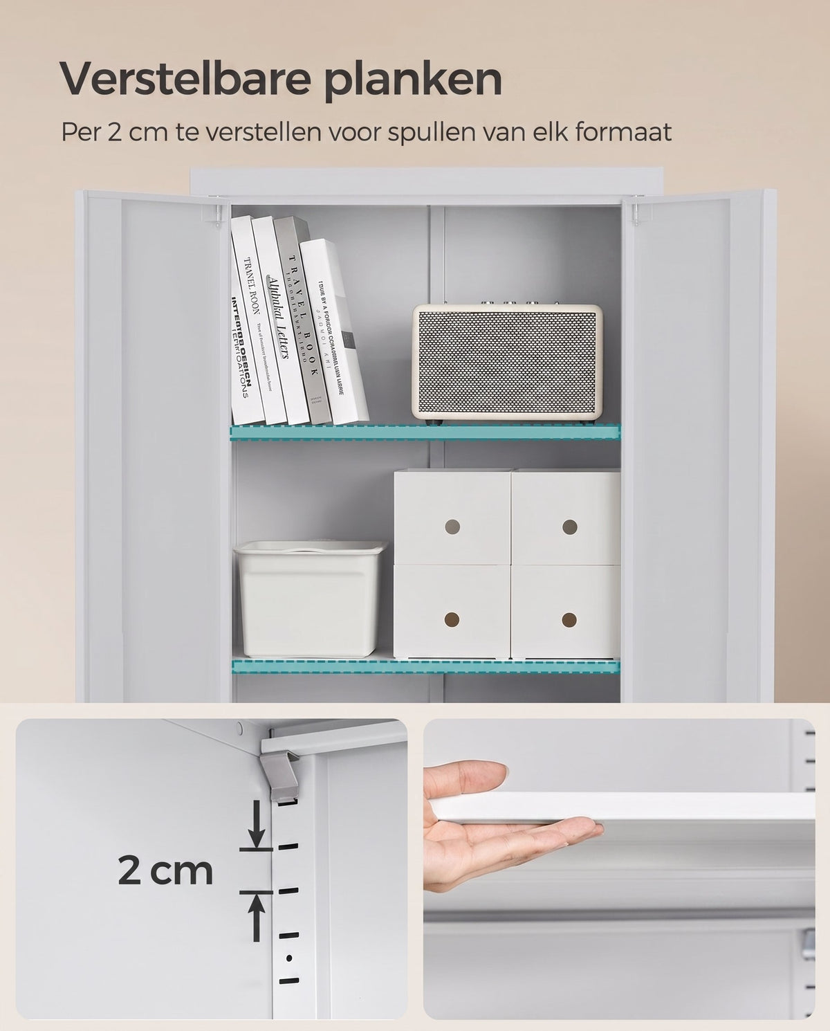 Metalen Archiefkast met 2 Deuren en 4 Verstelbare Planken, 180 cm Hoog
