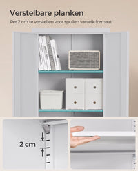 Metalen Archiefkast met 2 Deuren en 4 Verstelbare Planken, 180 cm Hoog