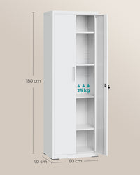 Metalen Archiefkast met 2 Deuren en 4 Verstelbare Planken, 180 cm Hoog