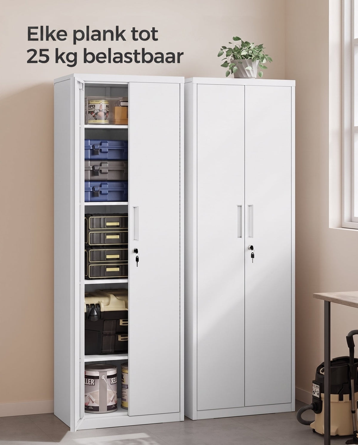 Metalen Archiefkast met 2 Deuren en 4 Verstelbare Planken, 180 cm Hoog