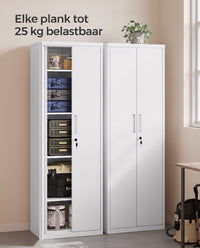 Metalen Archiefkast met 2 Deuren en 4 Verstelbare Planken, 180 cm Hoog