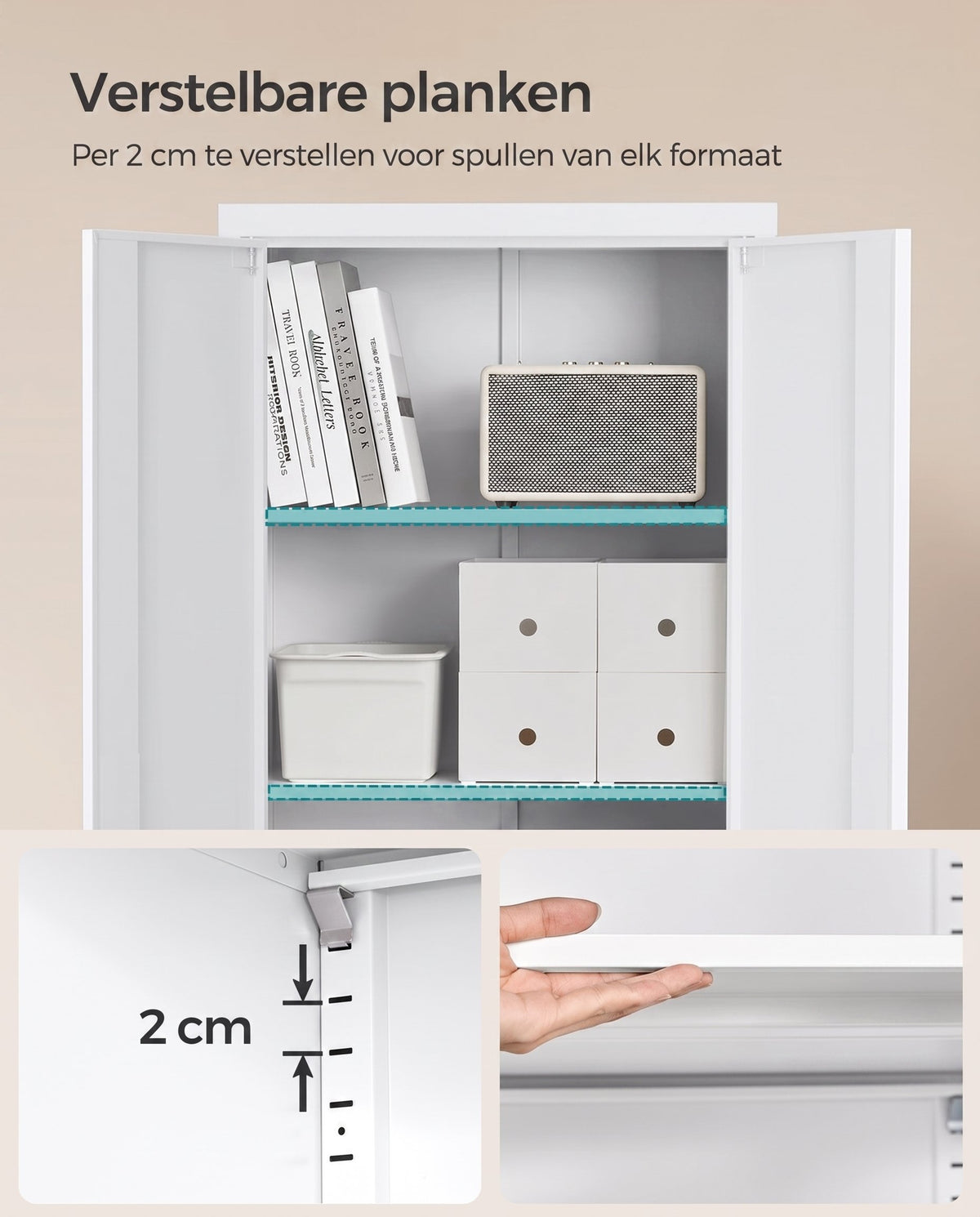 Metalen Archiefkast met 2 Deuren en 4 Verstelbare Planken, 180 cm Hoog