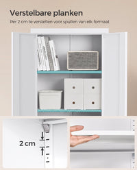 Metalen Archiefkast met 2 Deuren en 4 Verstelbare Planken, 180 cm Hoog