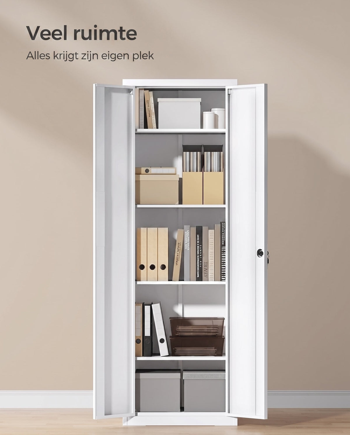 Metalen Archiefkast met 2 Deuren en 4 Verstelbare Planken, 180 cm Hoog