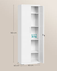 Metalen Archiefkast met 2 Deuren en 4 Verstelbare Planken, 180 cm Hoog