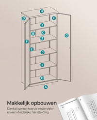 Metalen Archiefkast met 2 Deuren en 4 Verstelbare Planken, 180 cm Hoog