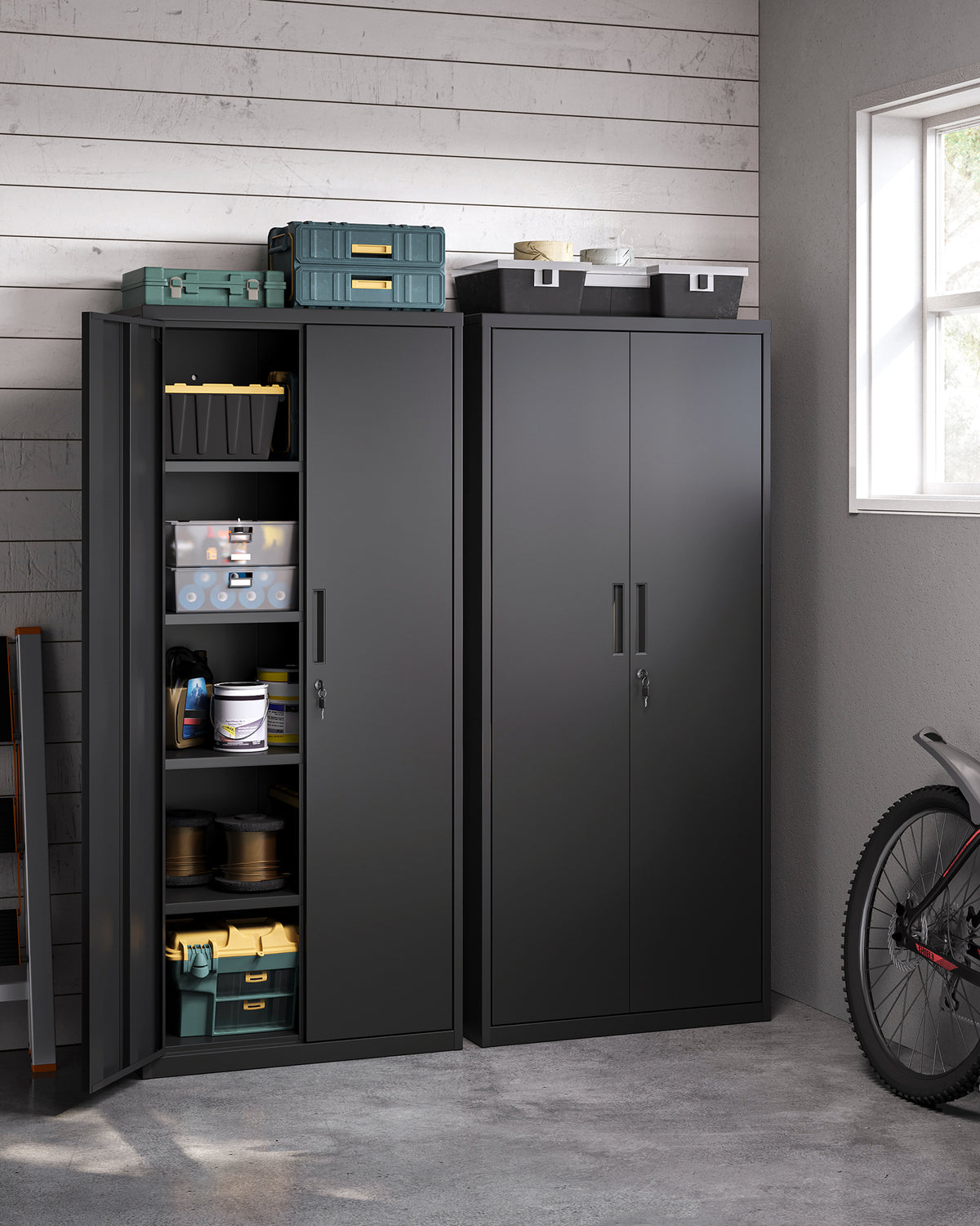 Metalen Archiefkast met 2 Deuren en 4 Verstelbare Planken, 180 cm Hoog