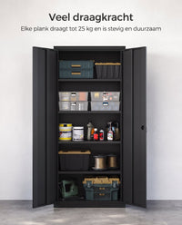 Metalen Archiefkast met 2 Deuren en 4 Verstelbare Planken, 180 cm Hoog