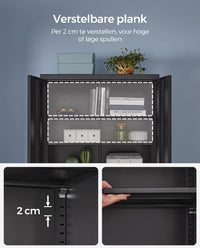Metalen Archiefkast met 2 Deuren en 4 Verstelbare Planken, 180 cm Hoog