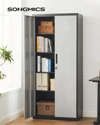 Metalen Archiefkast met 2 Deuren en 4 Verstelbare Planken, 180 cm Hoog