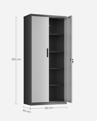 Metalen Archiefkast met 2 Deuren en 4 Verstelbare Planken, 180 cm Hoog