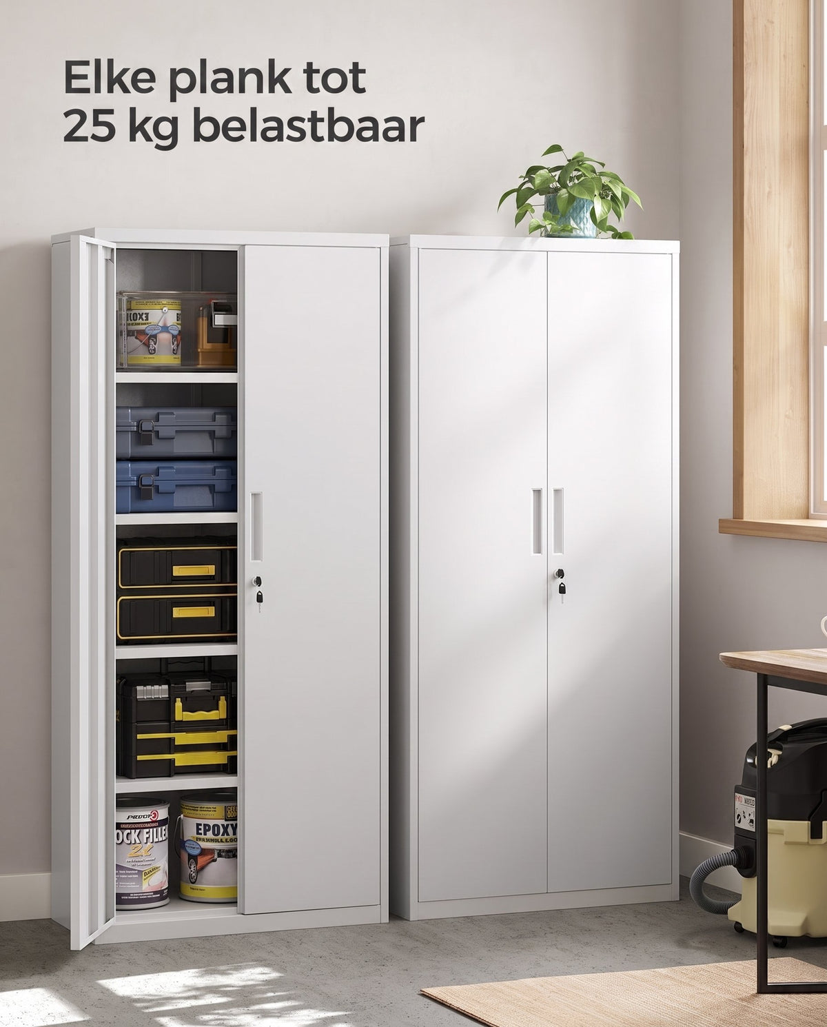Metalen Archiefkast met 2 Deuren en 4 Verstelbare Planken, 180 cm Hoog