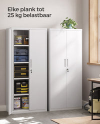 Metalen Archiefkast met 2 Deuren en 4 Verstelbare Planken, 180 cm Hoog