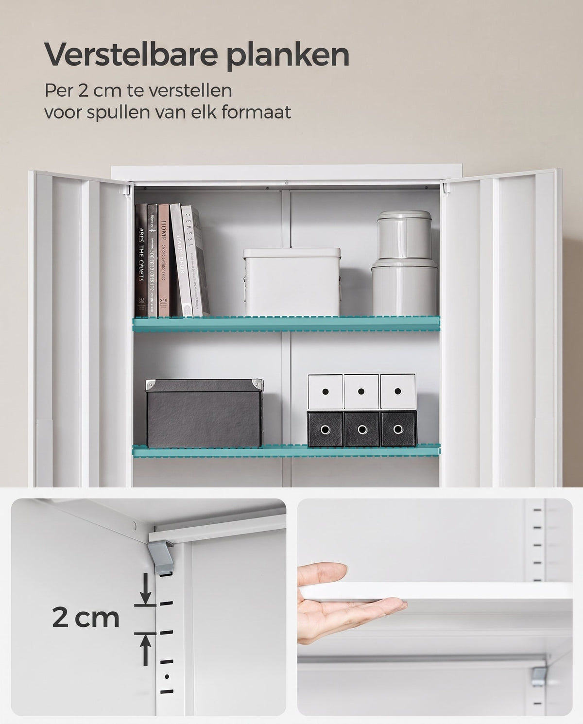 Metalen Archiefkast met 2 Deuren en 4 Verstelbare Planken, 180 cm Hoog