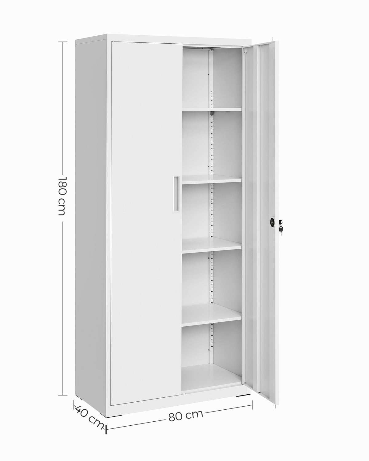 Metalen Archiefkast met 2 Deuren en 4 Verstelbare Planken, 180 cm Hoog