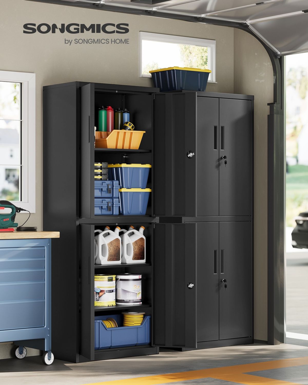 Metalen Garagekast met Verstelbare Legplanken en Afsluitbare Deuren, 40x80x180 cm