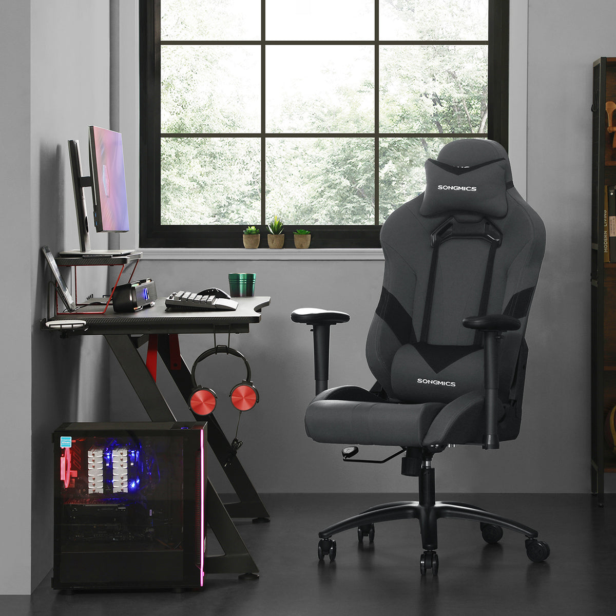 Ergonomische Gamingstoel met Hoofdsteun en Lendenkussen, Grijs