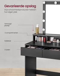 Kaptafel met Spiegel, 9 Ledlampen en 2 Lades, 40 x 80 x 145 cm