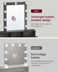 Kaptafel met Spiegel, 9 Ledlampen en 2 Lades, 40 x 80 x 145 cm