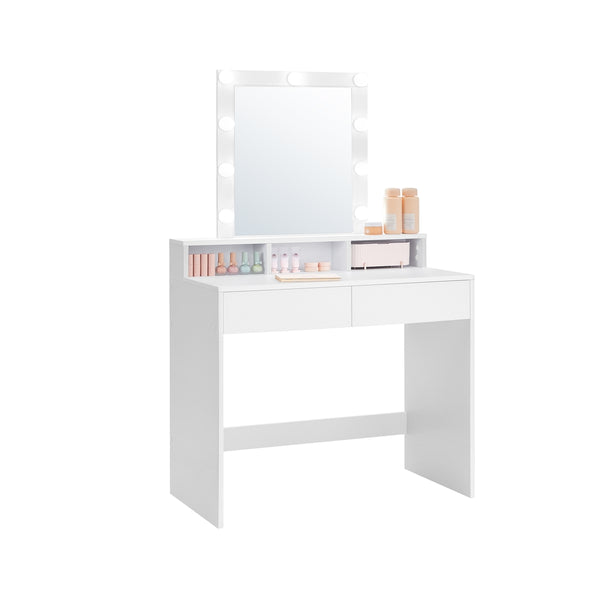 Kaptafel met Spiegel, 9 Ledlampen en 2 Lades, 40 x 80 x 145 cm