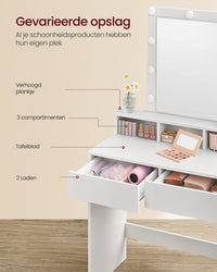 Kaptafel met Spiegel, 9 Ledlampen en 2 Lades, 40 x 80 x 145 cm