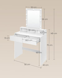 Kaptafel met Spiegel, 9 Ledlampen en 2 Lades, 40 x 80 x 145 cm