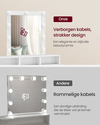 Kaptafel met Spiegel, 9 Ledlampen en 2 Lades, 40 x 80 x 145 cm