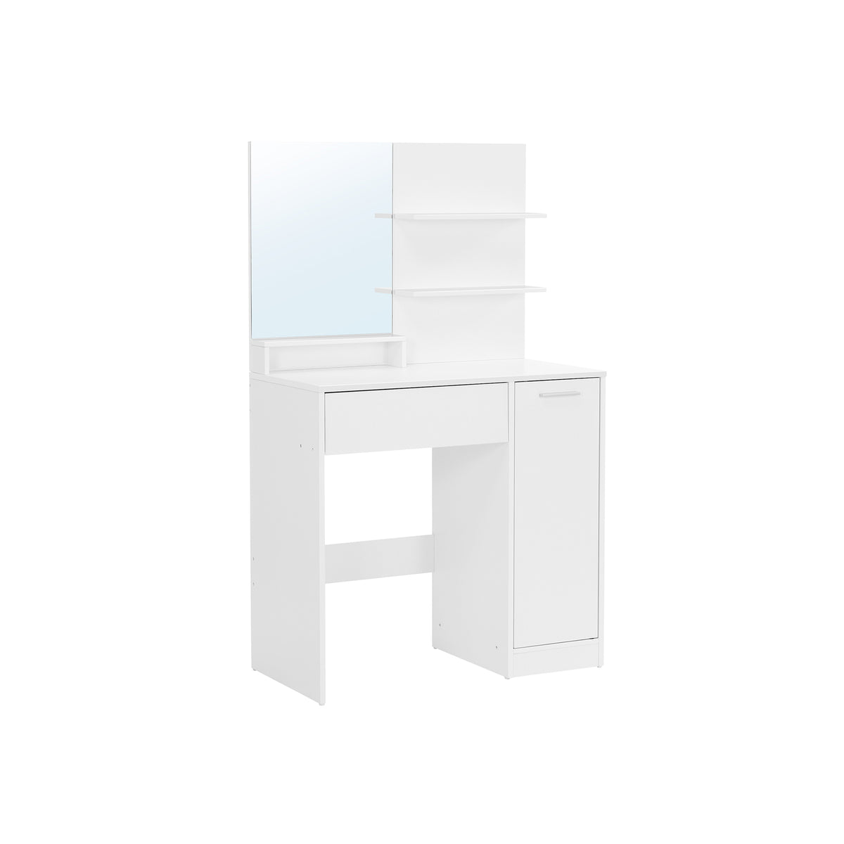 Kaptafel met Spiegel, 2 Planken en 1 Lade, Wit, 80 x 40 x 132 cm