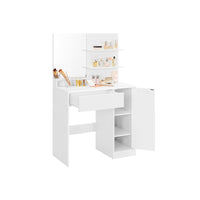 Kaptafel met Spiegel, 2 Planken en 1 Lade, Wit, 80 x 40 x 132 cm