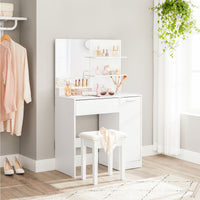 Kaptafel met Spiegel, 2 Planken en 1 Lade, Wit, 80 x 40 x 132 cm