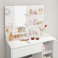 Kaptafel met Spiegel, 2 Planken en 1 Lade, Wit, 80 x 40 x 132 cm
