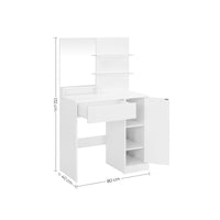 Kaptafel met Spiegel, 2 Planken en 1 Lade, Wit, 80 x 40 x 132 cm