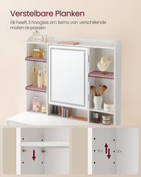Kaptafel met Verlichte Spiegel, 7 Open Vakken en 2 Lades, 40 x 90 x 145 cm