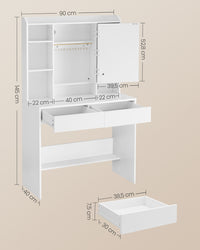 Kaptafel met Verlichte Spiegel, 7 Open Vakken en 2 Lades, 40 x 90 x 145 cm