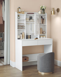 Kaptafel met Verlichte Spiegel, 7 Open Vakken en 2 Lades, 40 x 90 x 145 cm